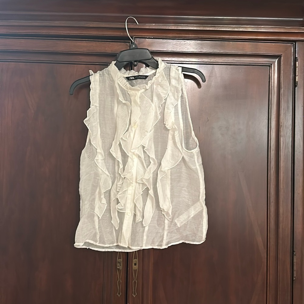 Zara White Frill Blouse
